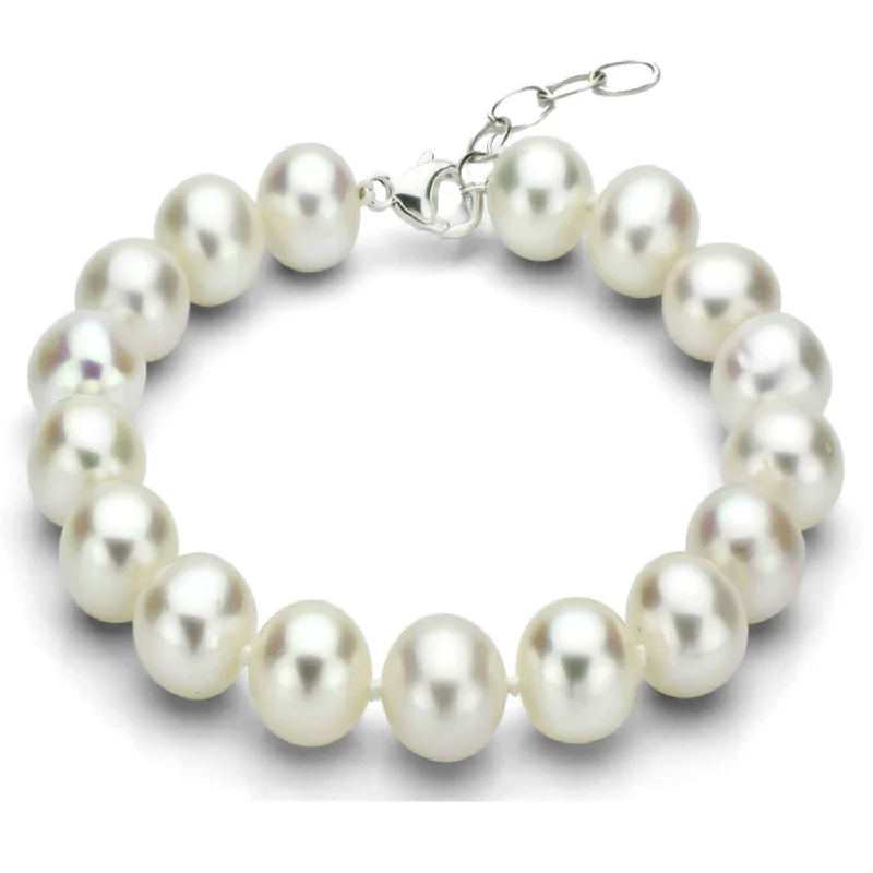 Women’s gold-plated bracelet-Women’s lucky bracelets-DaVonna Sterling Silver 12-13 mm White Round Freshwater Pearl Bracelet