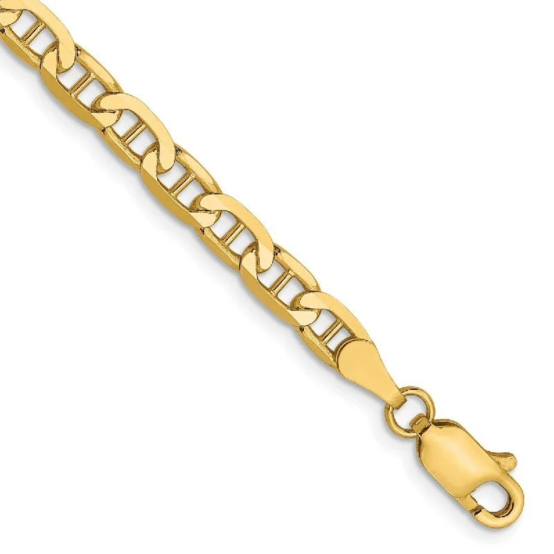 Women’s elegant bracelet-Women’s silver charm bracelets-Curata 14k Yellow Gold 3.75mm Concave Mariner Anchor Chain Bracelet