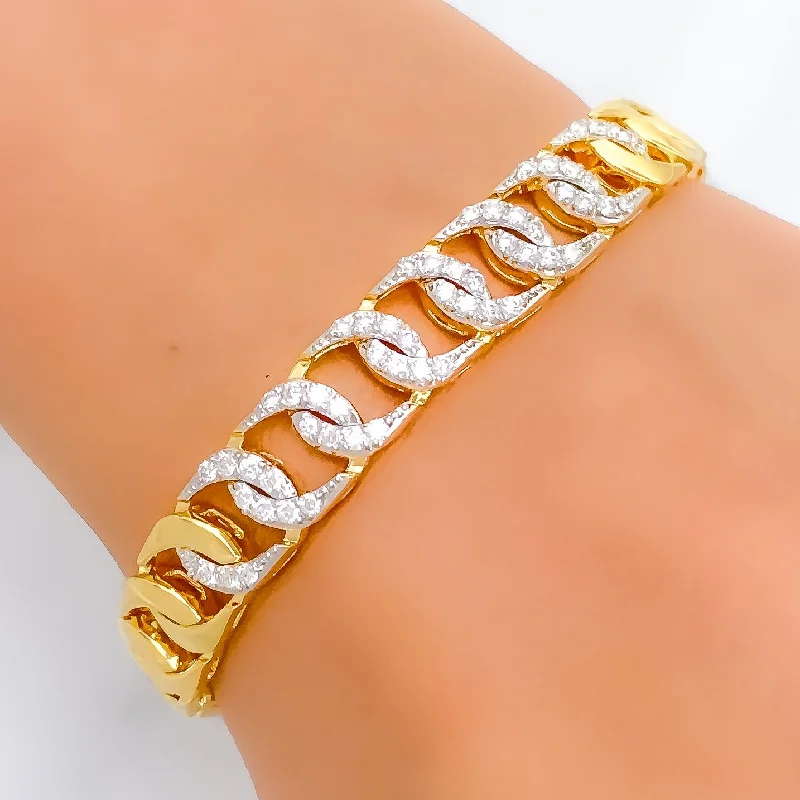 Women’s silver cuff bracelet-Women’s statement bracelets-Chic Diamond + 18k Gold Link Bracelet