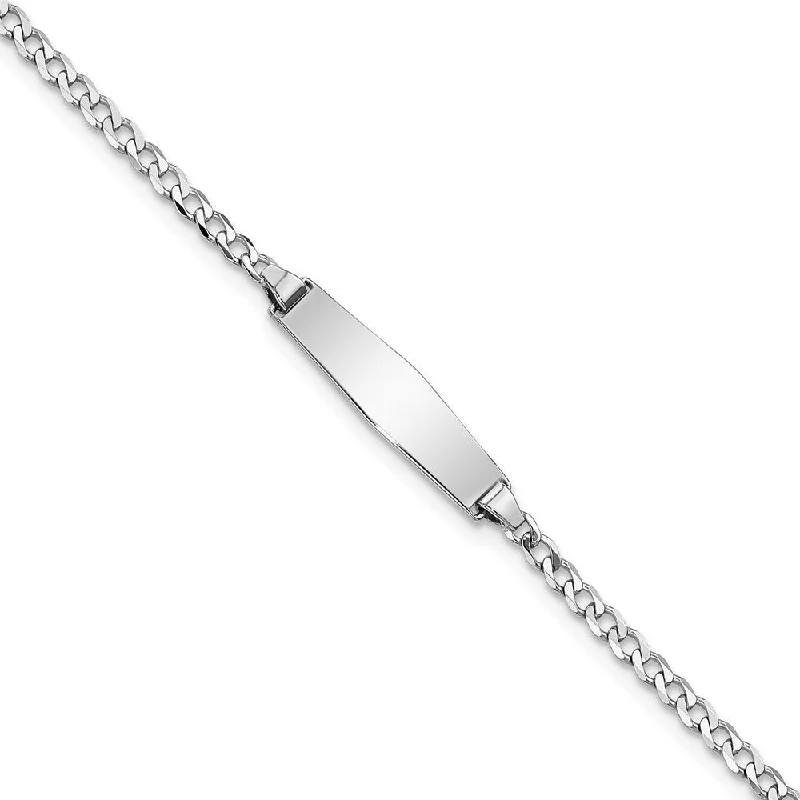 Women’s chic bracelet-14k White Gold 5.5mm Soft Diamond Shape Flat Curb Link ID Bracelet, 7"