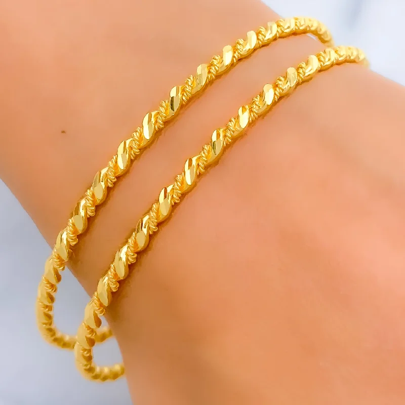 Women’s stacking bracelets-Lightweight 21k Gold Twisted Bangles