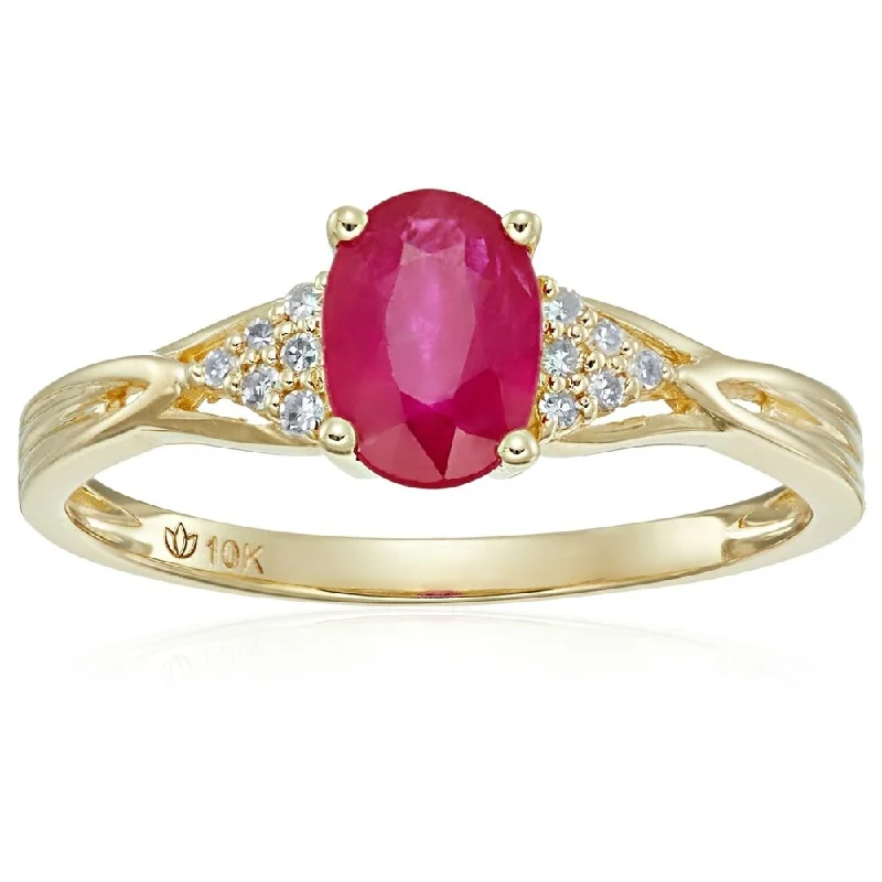 Women’s dainty rings-10k Yellow Gold Genuine Ruby & Diamond Accented Ring, Size 7 - Red