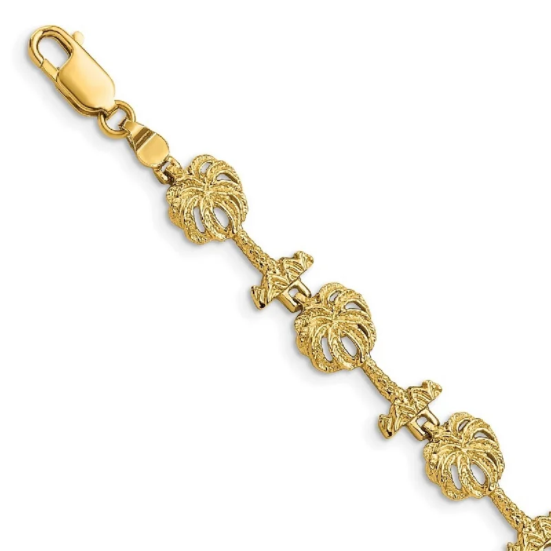 Women’s gemstone charm bracelet-Curata 14k Gold Palm Tree Link Bracelet / 2 d 7.25 Inch