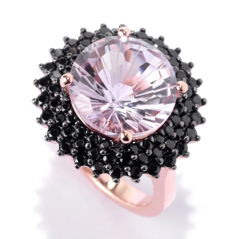 Women’s minimalist diamond rings-925 Sterling Silver Pink Amethyst and Black Spinel Ring