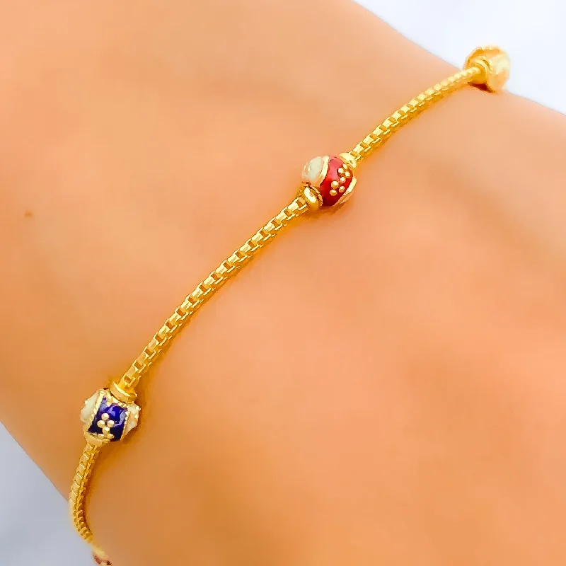 Women’s tennis bangle-Women’s luxury bracelets-Vibrant Meena Orb 22k Gold Bracelet