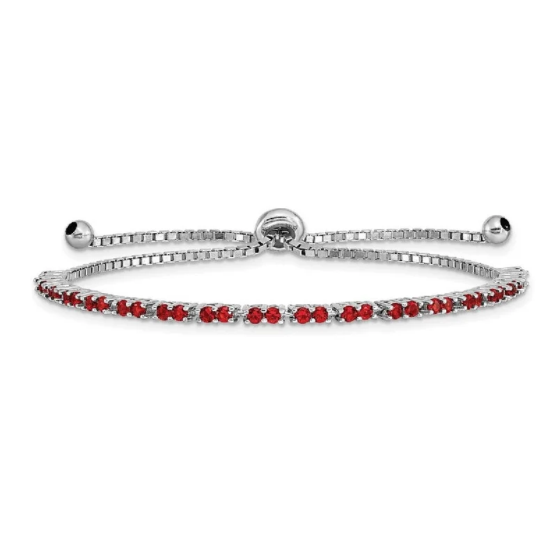 Women’s colorful bracelet-Curata 925 Sterling Silver Rhodium Plated July Red CZ Cubic Zirconia Simulated Diamond Adj Bracelet