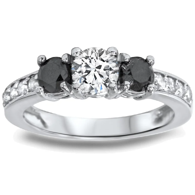 Women’s animal print rings-14k White Gold 1ct TDW Black/ White Diamond 3-stone Ring