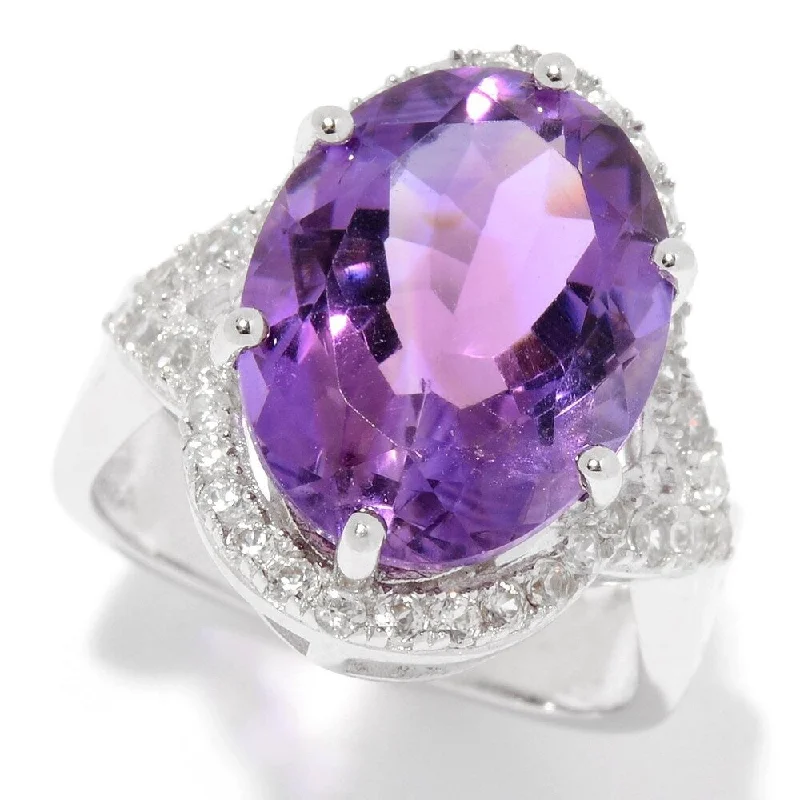 Women’s minimalist rings-Sterling Silver 8.93ctw Amethyst & White Zircon Halo Ring