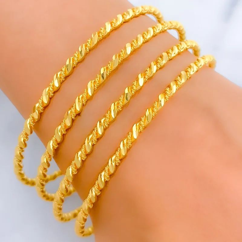 Women’s trendy bangles-Opulent Stylish Rope 21k Gold Bangles