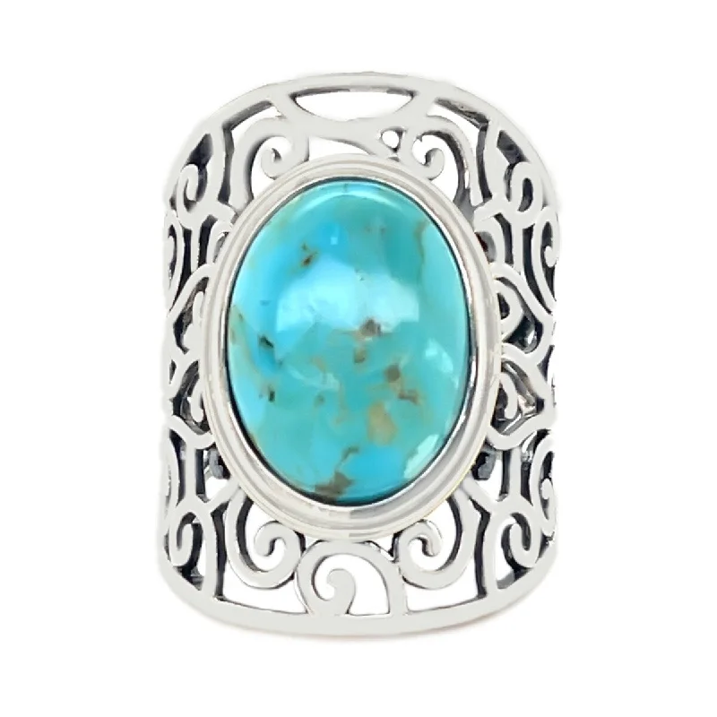 Women’s diamond anniversary rings-14K Gold & 925 Sterling Silver Blue Mohave Turquoise Ring