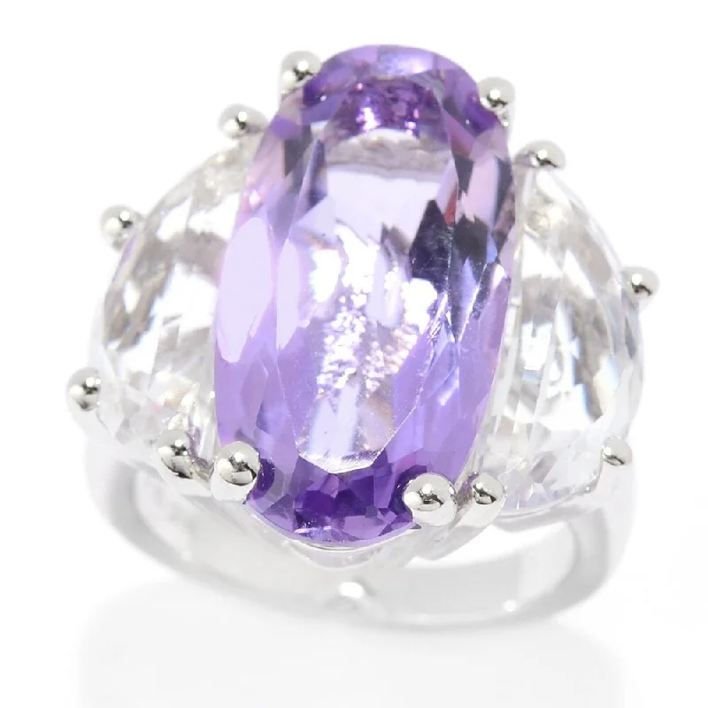 Women’s gold-plated rings-Rhodium Over Sterling Silver 12.9ctw Pink Amethyst Ring