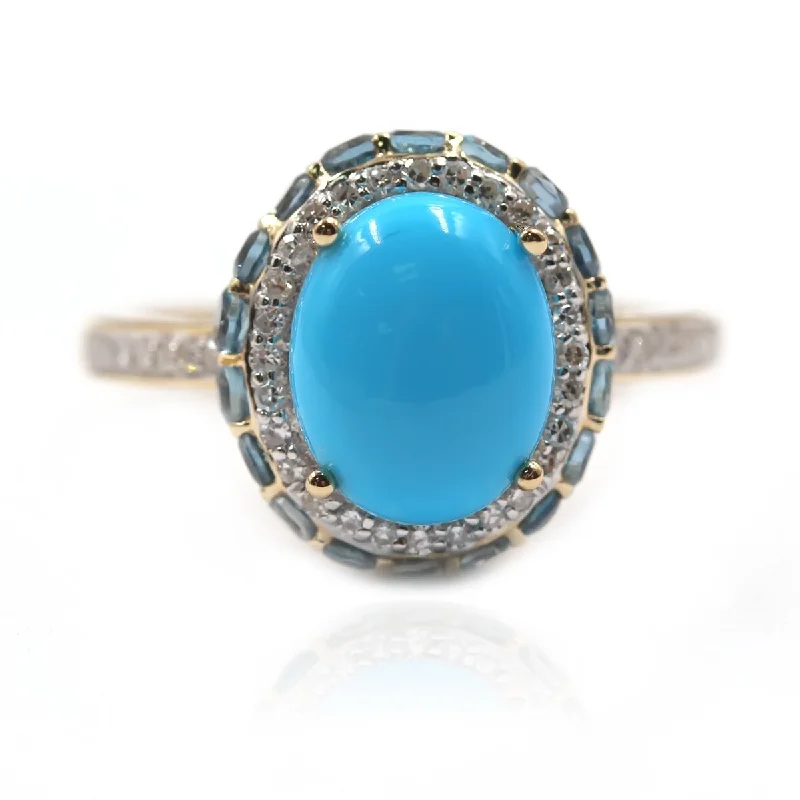 Women’s promise rings-14KT Gold Sleeping Beauty Turquoise and London Blue Topaz Ring