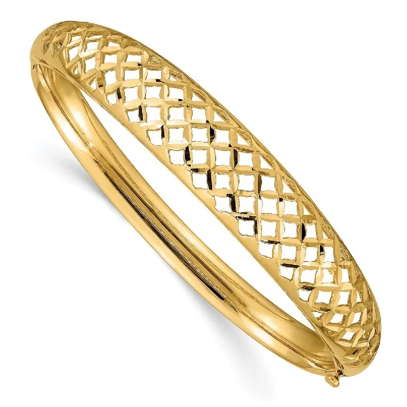 Women’s vintage bracelet-Curata 14k Yellow Gold 12.5mm Graduated Fancy Weave Hinged Bangle Bracelet