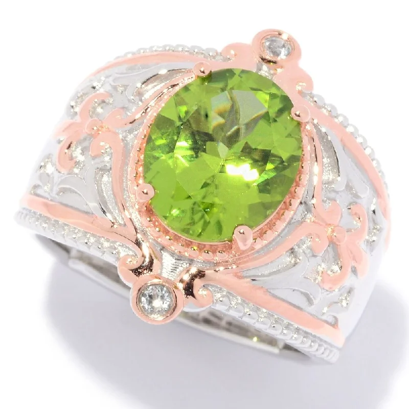 Women’s gold wedding rings-Sterling Silver Oval Peridot & White Zircon Fleur-de-lis Ring