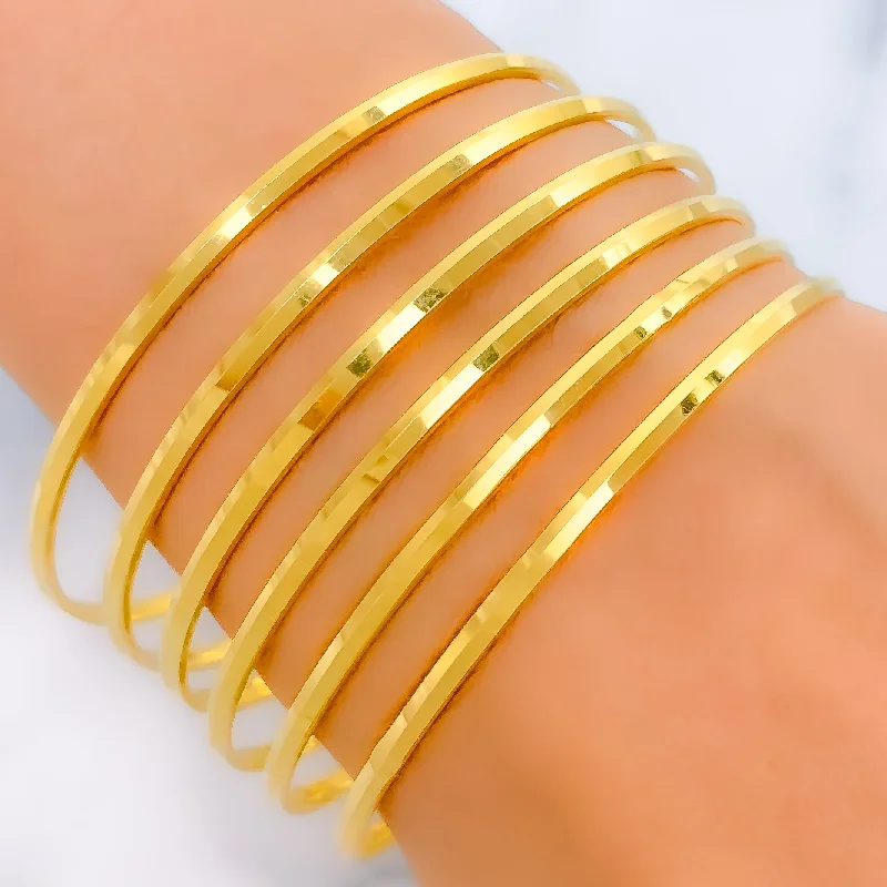 Women’s handmade bracelet-Evergreen Shiny Slender 21k Gold Bangles