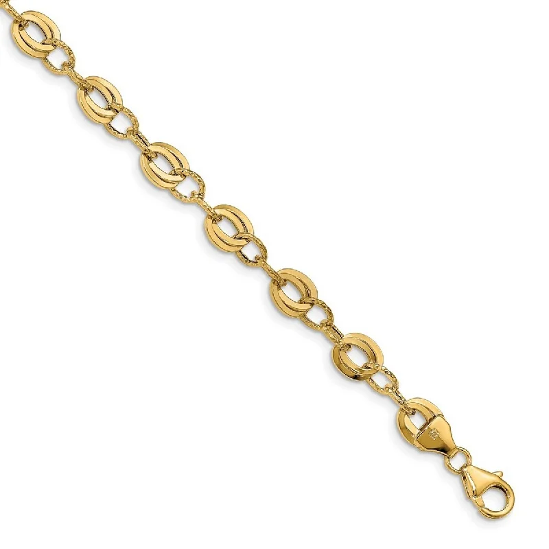 Women’s custom bracelet-Curata 6.5mm 14k Gold Sparkle Cut Fancy Link Bracelet 7.5 Inch