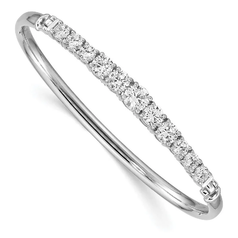 Women’s woven bracelet-Curata 925 Sterling Silver Rhodium Plated Graduated CZ Cubic Zirconia Simulated Diamond Hinged Cuff Stackable Bangle Bracelet