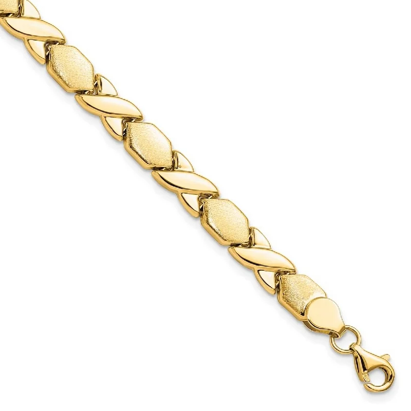 Women’s charm bangles-Curata 10k Yellow Gold X and O Fancy Bracelet 7.25 Inch