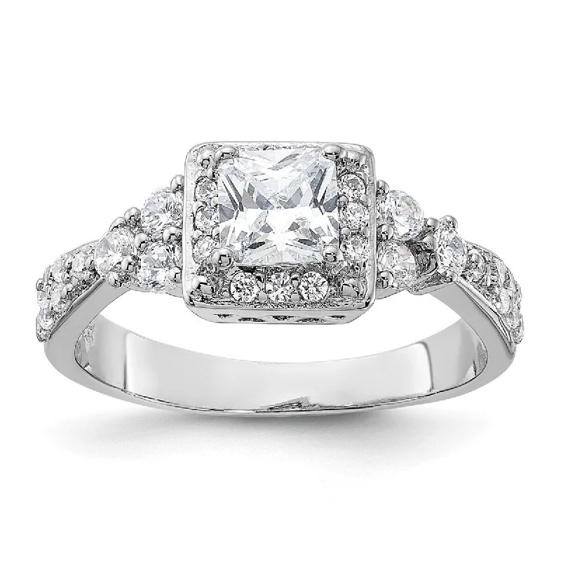 Women’s vintage engagement rings-Curata 925 Sterling Silver Polished Open back Square CZ Cubic Zirconia Simulated Diamond Ring