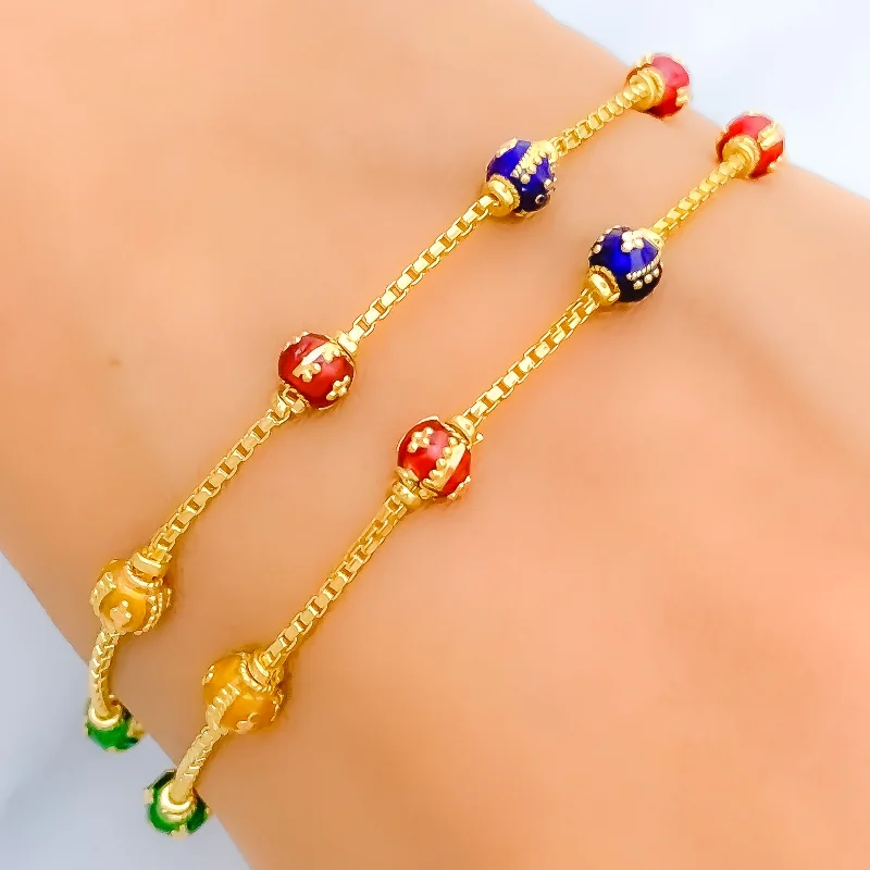 Women’s trendy bracelet-Women’s thick bangles-Classic Dual Chain Ball 22k Gold Bracelet