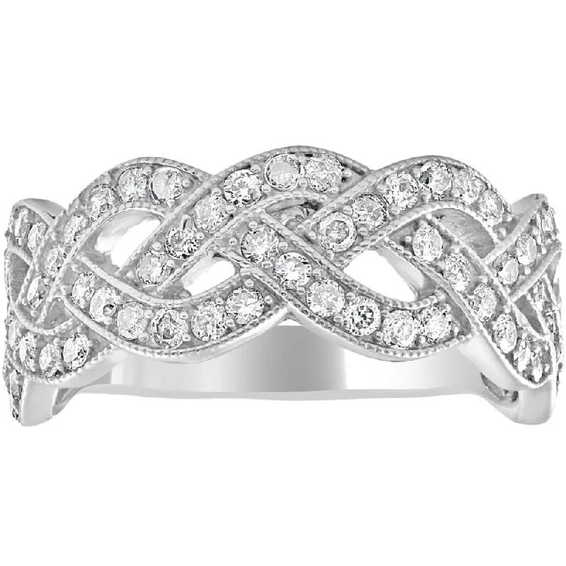 Women’s multi-stone rings-1ct Vintage Style Crossover Diamond Fashion Ring 14K Infinity White Gold