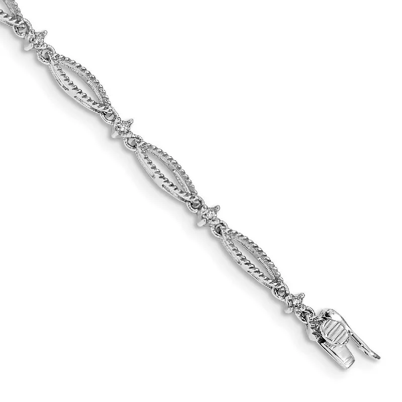 Women’s hammered bangle-Curata 14k White Gold Diamond Bracelet