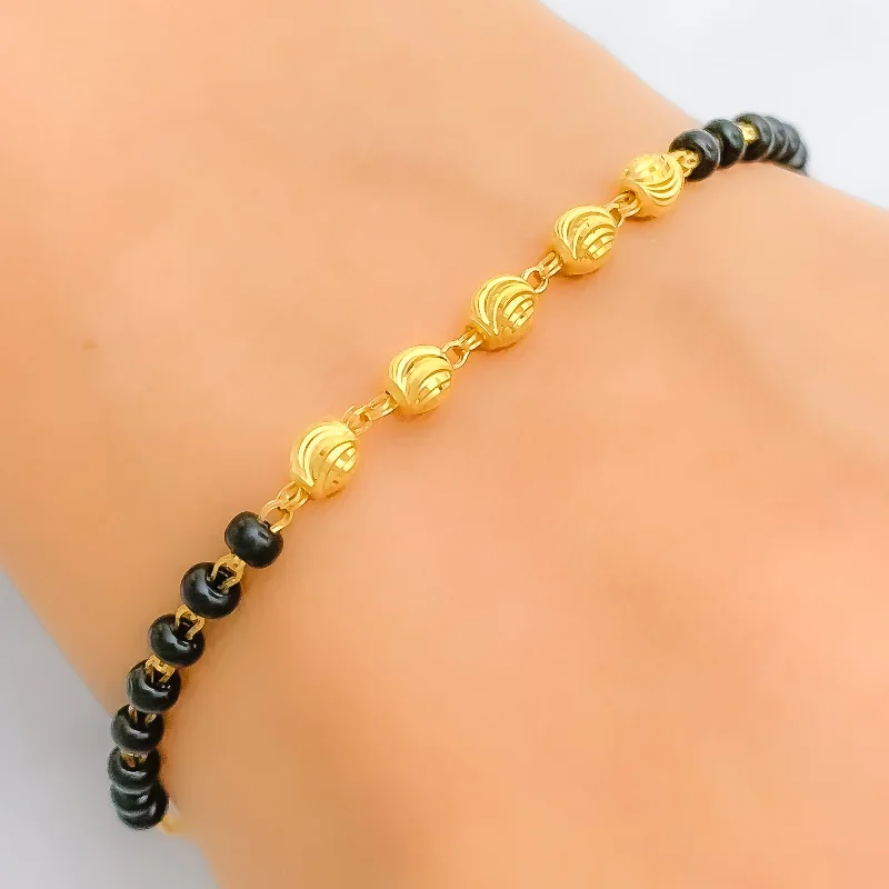 Women’s diamond cuff bracelet-Women’s thin bangles-Exquisite Black Bead 22k Gold Bracelet