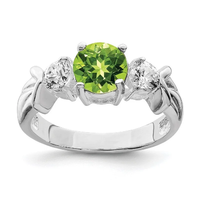 Women’s emerald rings-Curata 925 Sterling Silver Polished Open back Peridot and CZ Cubic Zirconia Simulated Diamond Ring