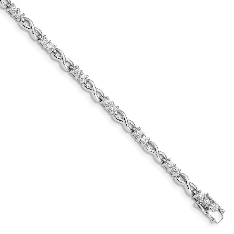 Women’s thin bracelet-Curata 925 Sterling Silver Polished Box Catch Closure CZ Cubic Zirconia Simulated Diamond X and O Bracelet 7.5 Inch Box Clasp