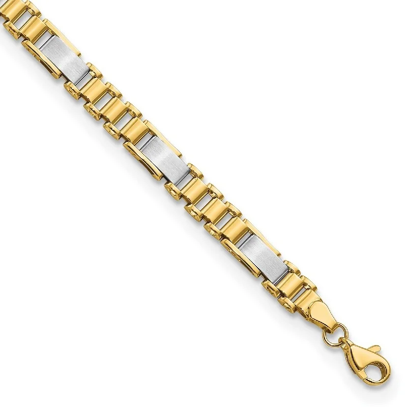 Women’s gemstone charm bracelet-Curata 14k Two tone Gold Brushed and Polished Fancy Link Bracelet 8 Inch