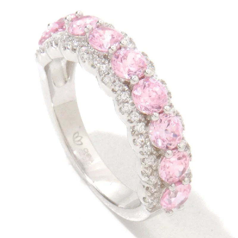 Women’s silver rings-925 Sterling Silver Pink Color Zircon and White Zircon Ring