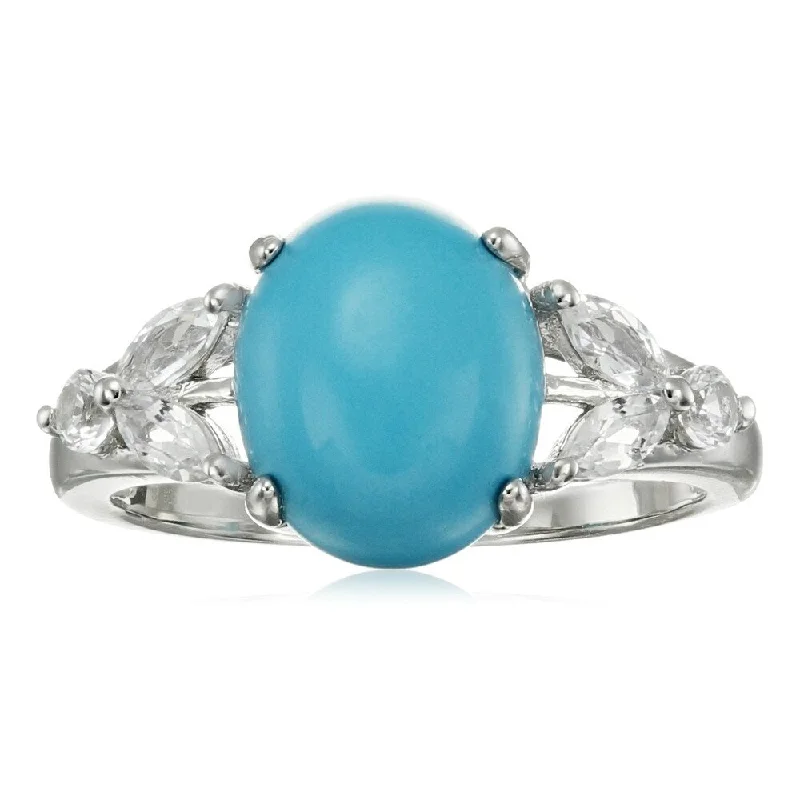 Women’s heart-shaped gemstone rings-925 Sterling Silver Sonora Beauty Turquoise and Created White Sapphire Ring