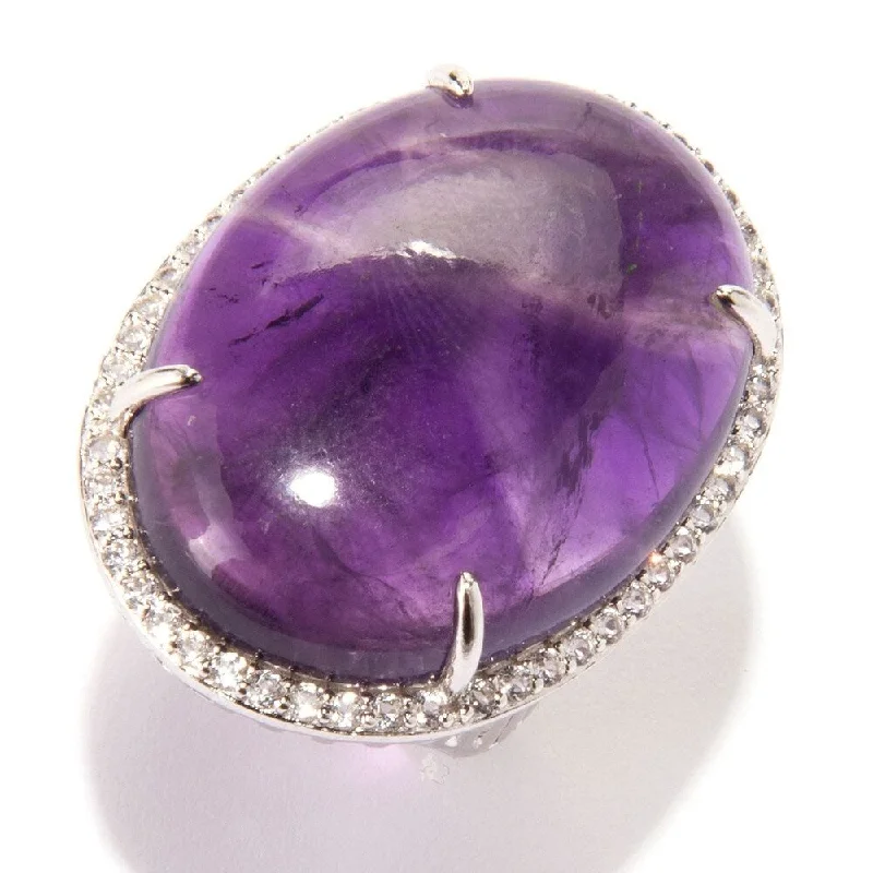 Women’s pearl rings-Pinctore Ster Silver 37ct African Amethyst & White Topaz Cocktail Ring, Size 7