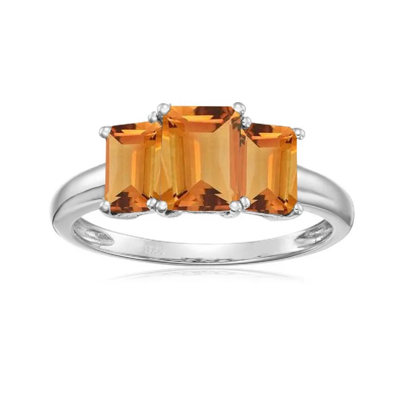 Women’s contemporary rings-925 Sterling Silver Citrine 3-Stone Ring