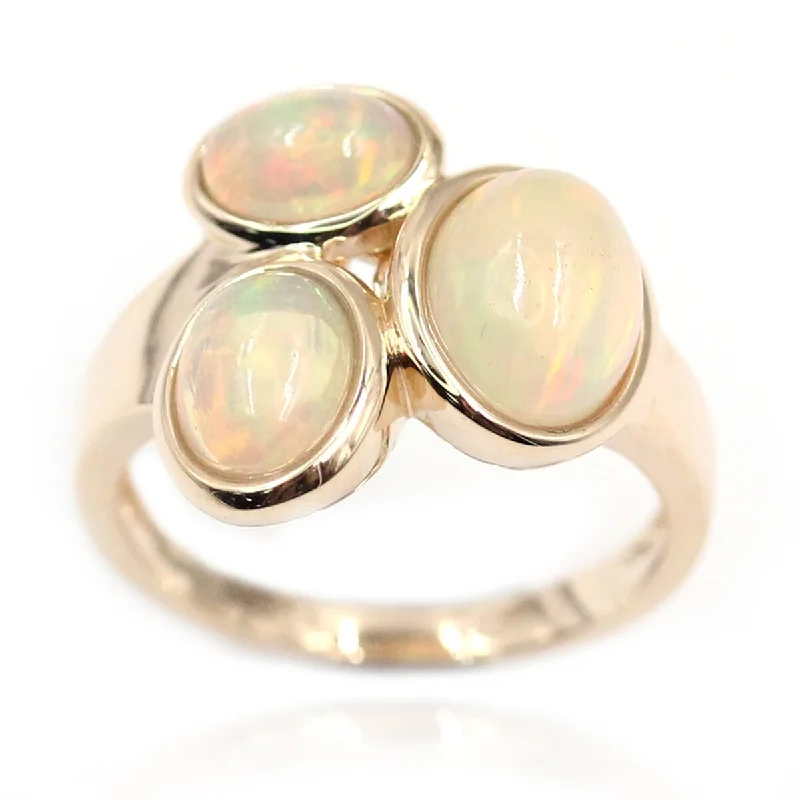 Women’s rose gold gemstone rings-14K Gold Ethiopian Opal 3-Stone Ring