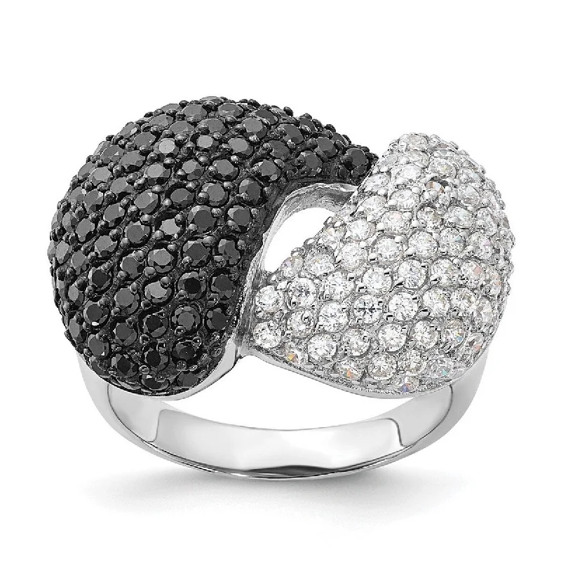 Women’s silver rings-Curata 925 Sterling Silver and Black Rhodium Black And White CZ Cubic Zirconia Simulated Diamond Ring