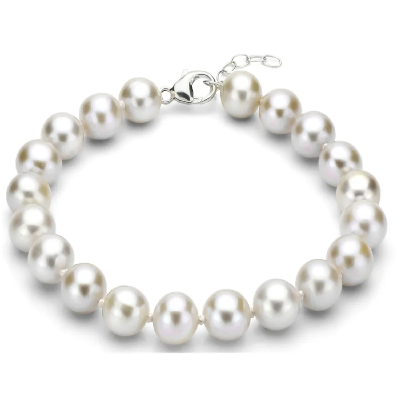 Women’s twisted bracelet-Women’s custom-made bracelets-DaVonna Sterling Silver 11-12 mm White Freshwater Pearl Bracelet with 1-inch Extender