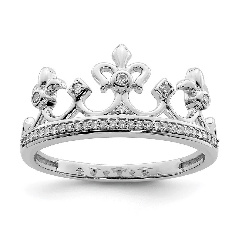 Women’s chunky rings-Curata 925 Sterling Silver Polished Prong set Open back Rhodium Plated Diamond Crown Ring