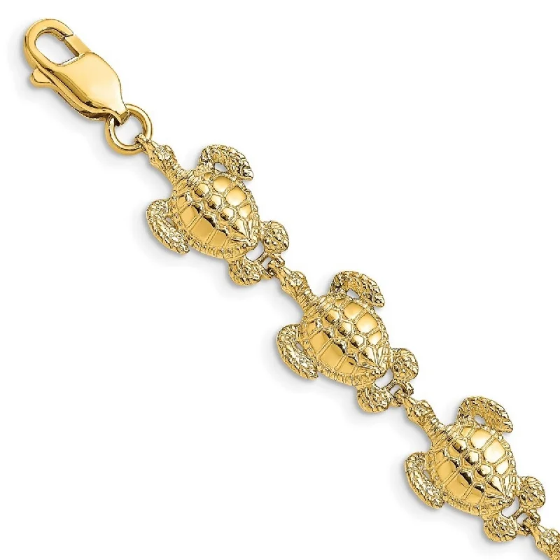 Women’s handmade bracelet-Curata 14k Gold Sea Turtle Bracelet High Polish and Textured 7.25 Inch