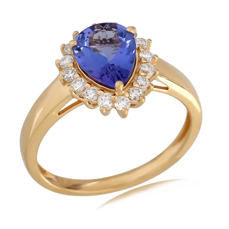 Women’s rose gold gemstone rings-18KT Yellow Gold Tanzanite and Diamond Ring