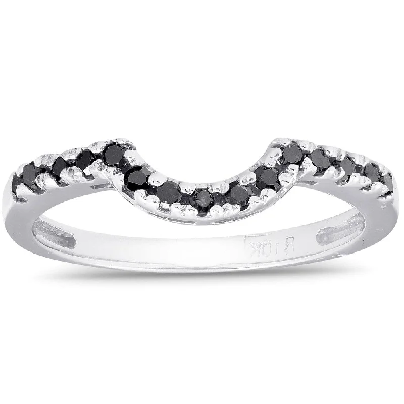 Women’s birthstone rings-1/4ct Curved Black Diamond Notched Guard Ring Enhancer 14K White Gold