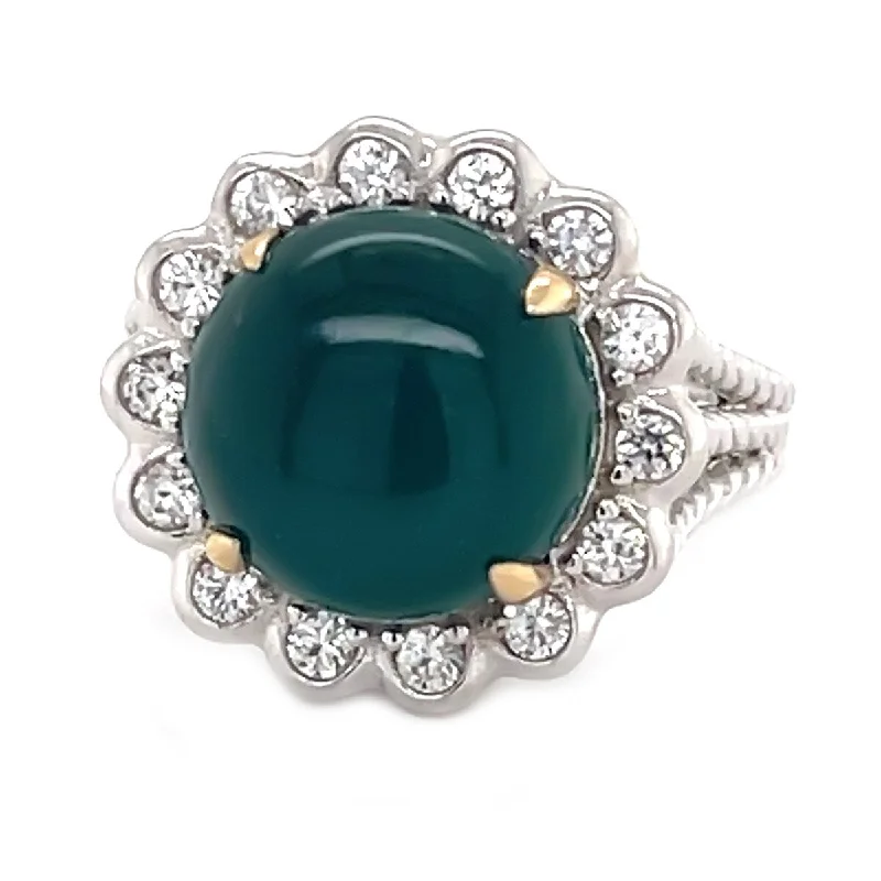 Women’s adjustable rings-925 Sterling Silver Green Agate and White Natural Zircon Ring