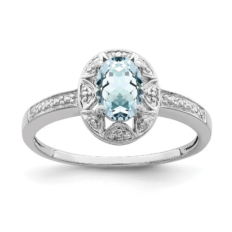 Women’s signet rings-Curata 925 Sterling Silver Polished Diamond and Aquamarine Ring