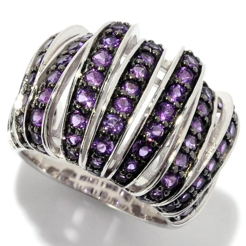 Women’s large stone rings-925 Sterling Silver African Amethyst Band Ring