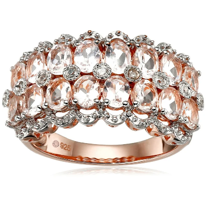 Women’s statement rings-Rose Gold Plated Over Sterling Silver Morganite and Diamond Ring