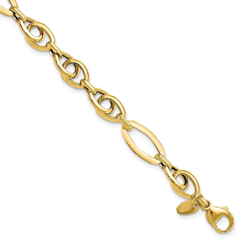 Women’s personalized bracelet-Curata 14k Gold Polished Textured Fancy Link Bracelet 7.75 Inch