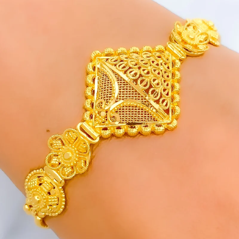 Women’s minimalist bracelet-Festive Floral Mesh 22k Gold Bracelet