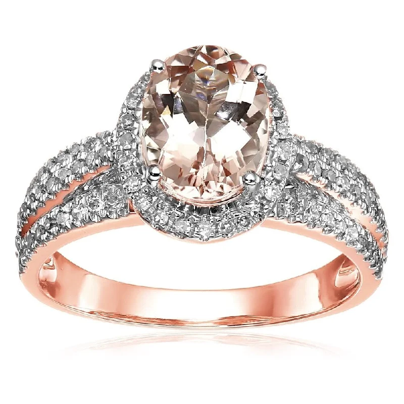 Women’s stackable engagement rings-SS/ 9X7mm 12.0ctw Oval Morganite & Diamond Solitaire w/Accent Ring