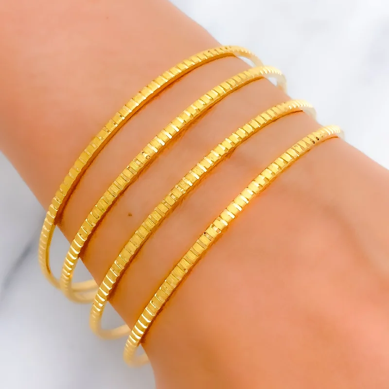 Women’s unique bracelet-Women’s minimalist bracelets-Thin Textured 22k Gold Bangles Set