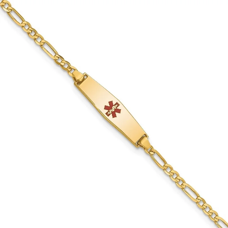 Women’s tennis bracelet-Women’s leather bracelets-Curata 14k Yellow Gold 7" or 8" 5.5mm Engravable Medical Enamel Figaro Link ID Bracelet